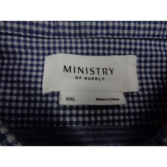 Ministry of Supply Shirt Men 2XL White Blue Gingham Plaid Stretch Button Down - Picture 8 of 10